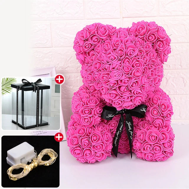 Rose Bear Artificial Flowers with LED Light Gift Box