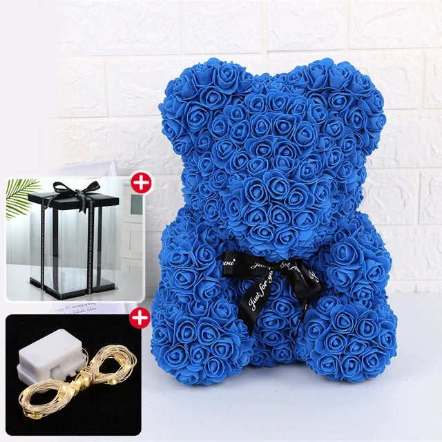 Rose Bear Artificial Flowers with LED Light Gift Box