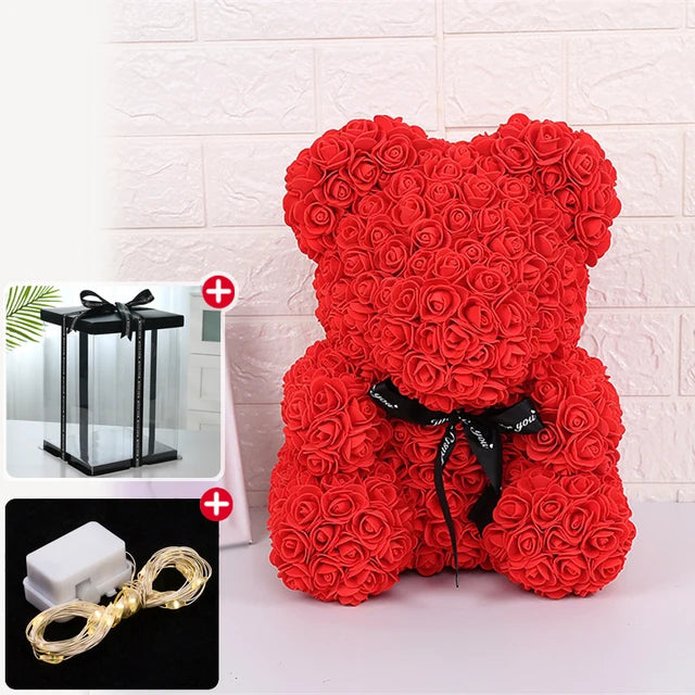 Rose Bear Artificial Flowers with LED Light Gift Box