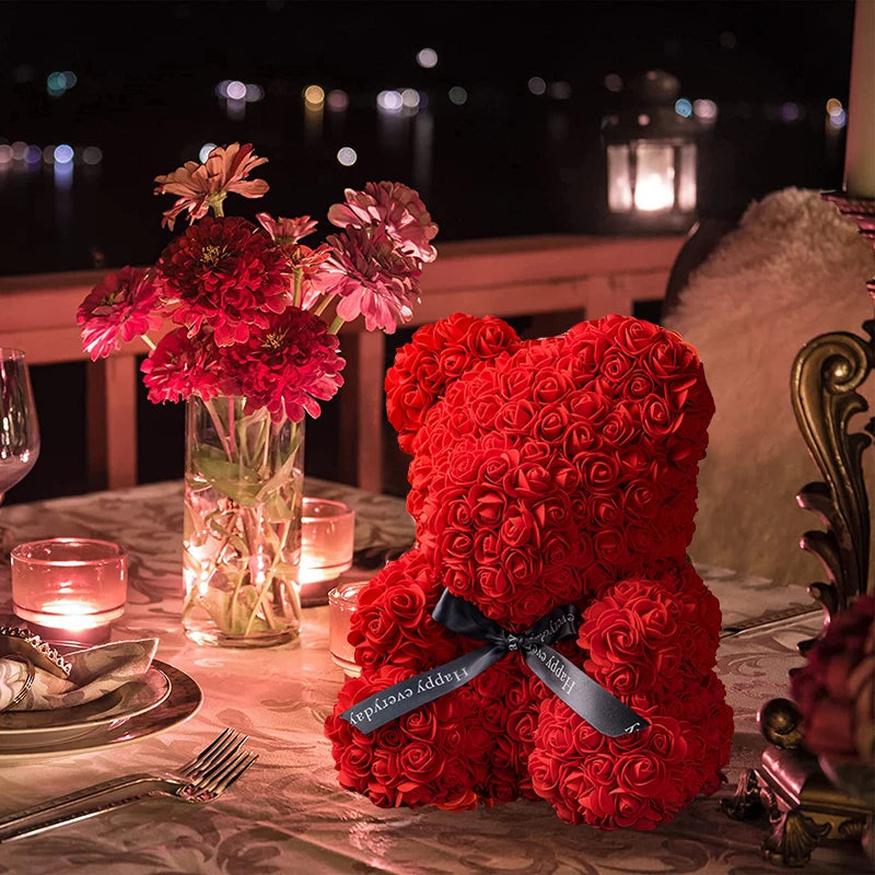 Rose Bear Artificial Flowers with LED Light Gift Box